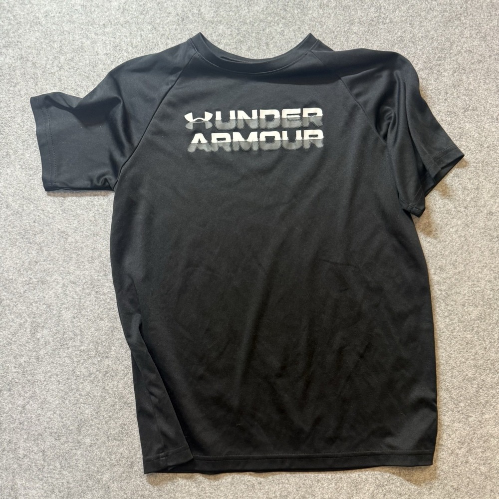Under Armour Boys Youth L 14-16 Black Loose Performance 3D Logo Athletic Shirt